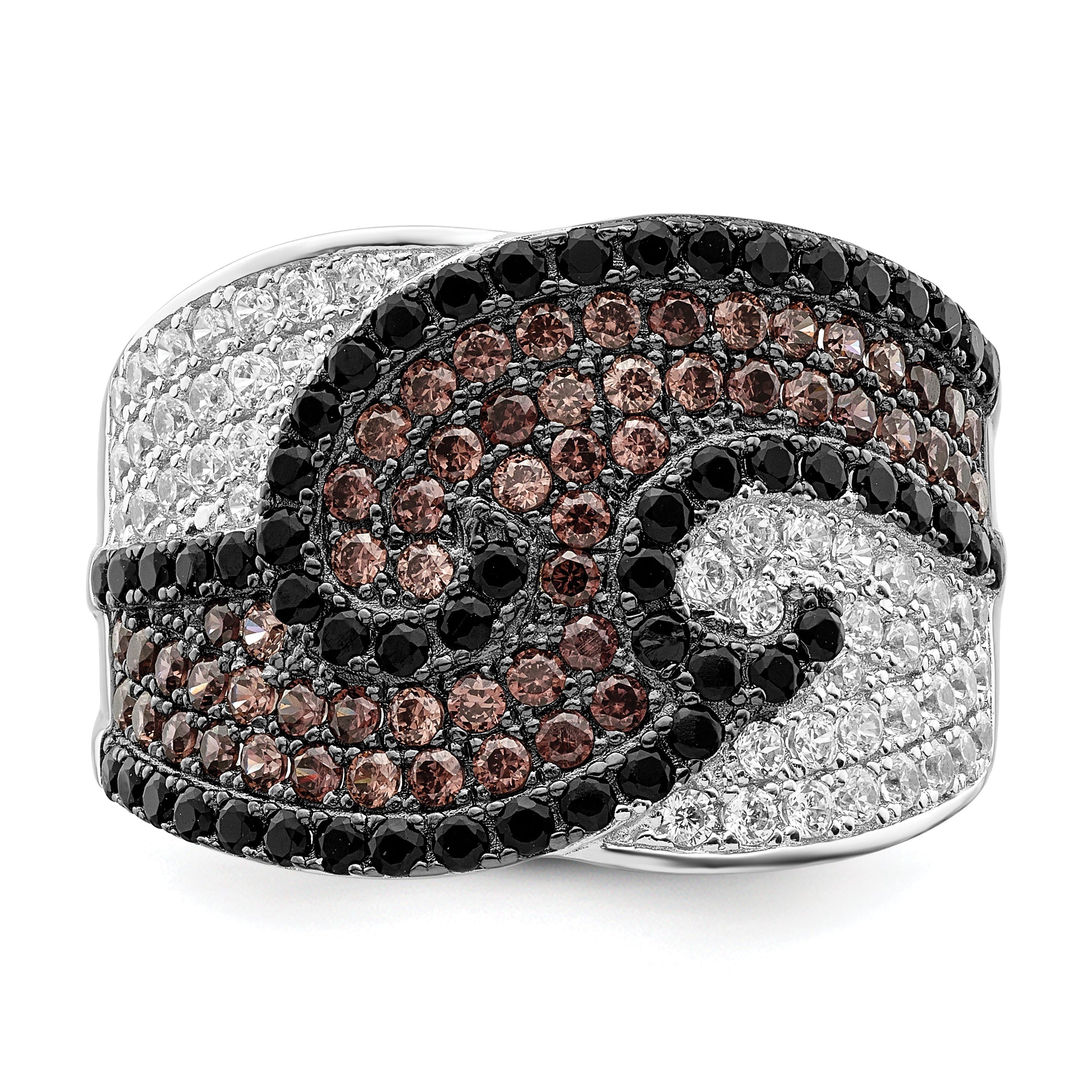 Sterlingsilber Brillant Glut Rhodiniert 158 Stein Mikro Pavé‚äö Schwarz Champagne und Weiß Zirkonia Ring