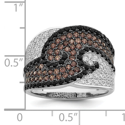 Sterlingsilber Brillant Glut Rhodiniert 158 Stein Mikro Pavé‚äö Schwarz Champagne und Weiß Zirkonia Ring