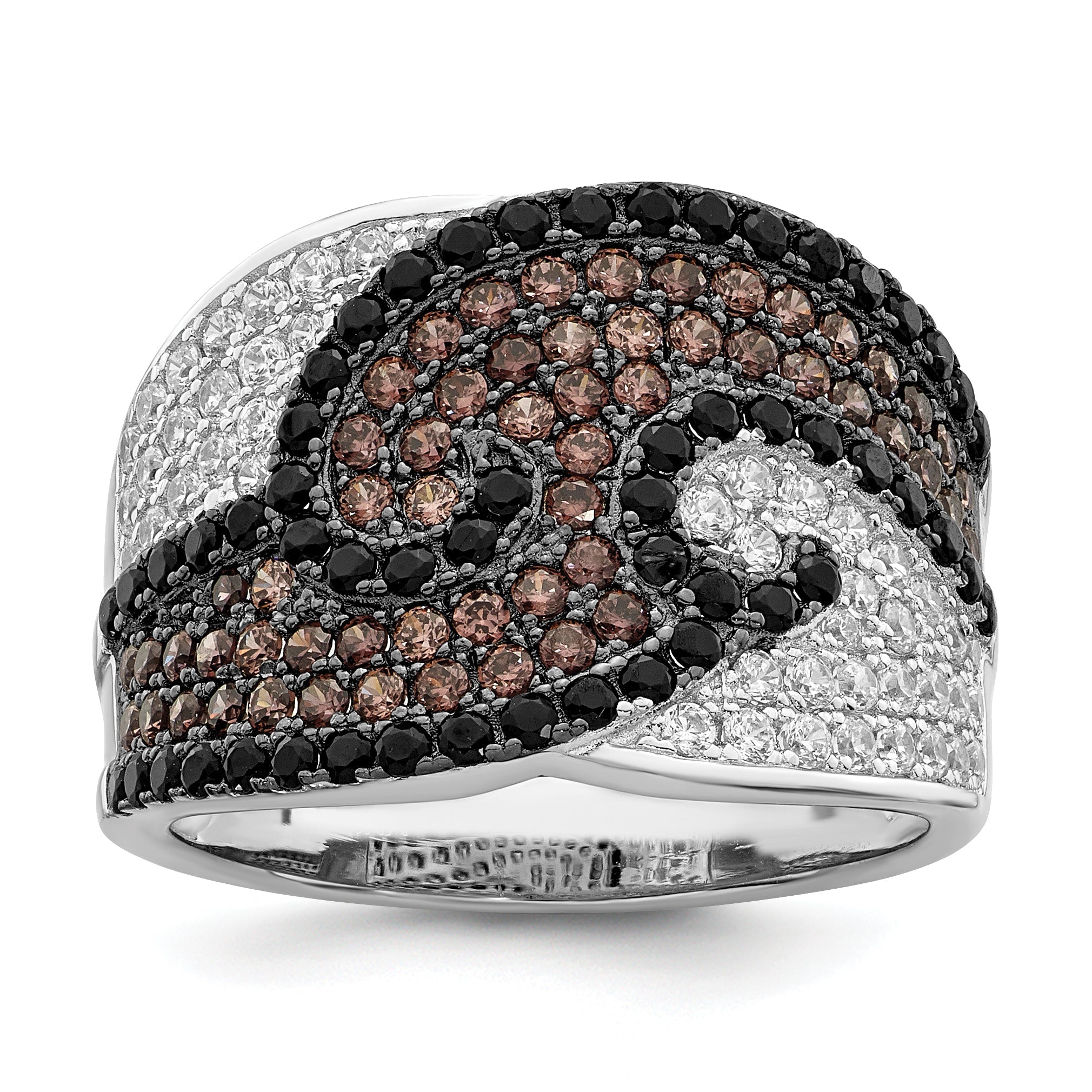 Sterlingsilber Brillant Glut Rhodiniert 158 Stein Mikro Pavé‚äö Schwarz Champagne und Weiß Zirkonia Ring
