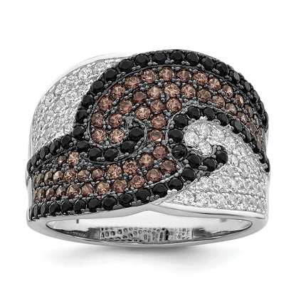 Sterlingsilber Brillant Glut Rhodiniert 158 Stein Mikro Pavé‚äö Schwarz Champagne und Weiß Zirkonia Ring