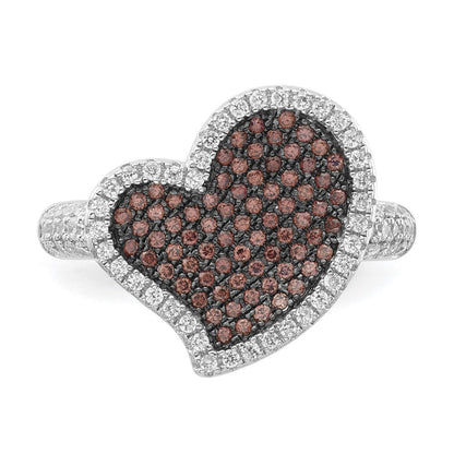 Sterlingsilber Braun & Klar Zirkonia Brillant Glut Herz Ring