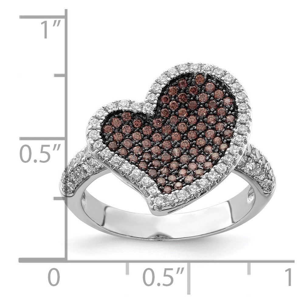Sterlingsilber Braun & Klar Zirkonia Brillant Glut Herz Ring