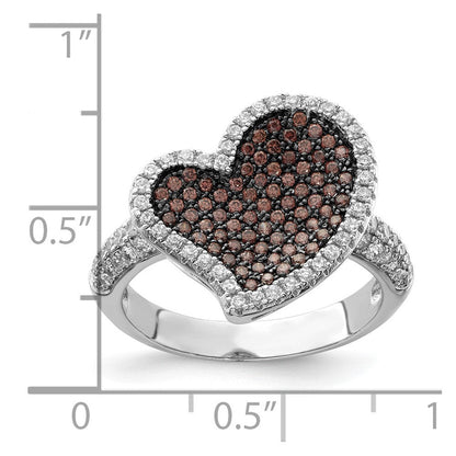 Sterlingsilber Braun & Klar Zirkonia Brillant Glut Herz Ring