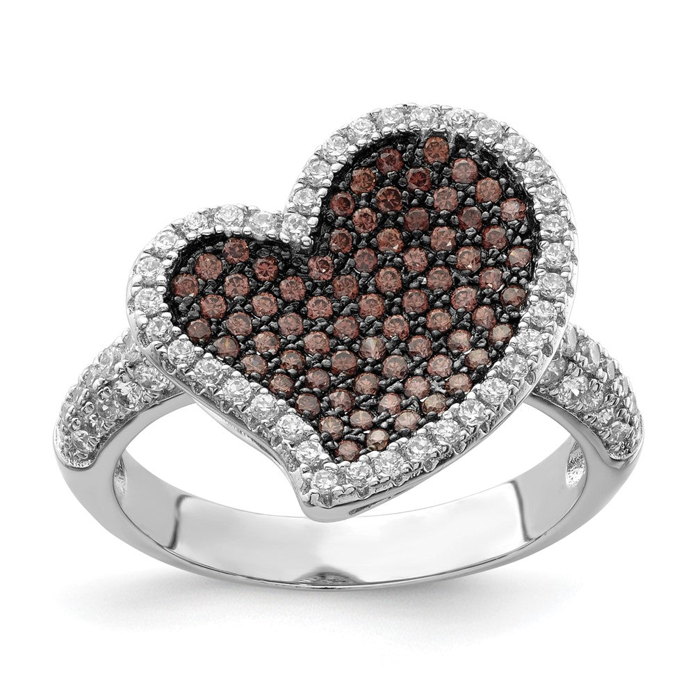Sterlingsilber Braun & Klar Zirkonia Brillant Glut Herz Ring