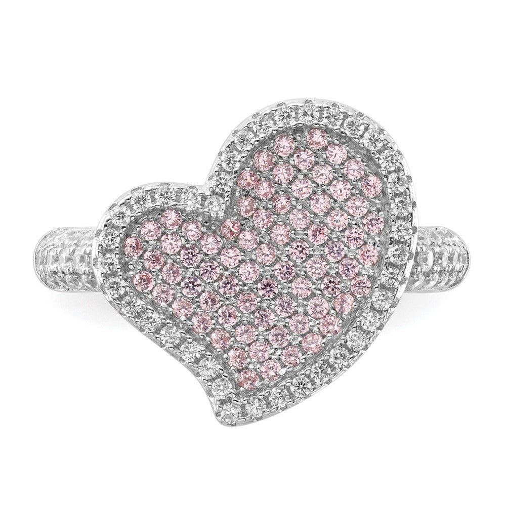 Sterlingsilber Rosa & Klar Zirkonia Brillant Glut Herz Ring