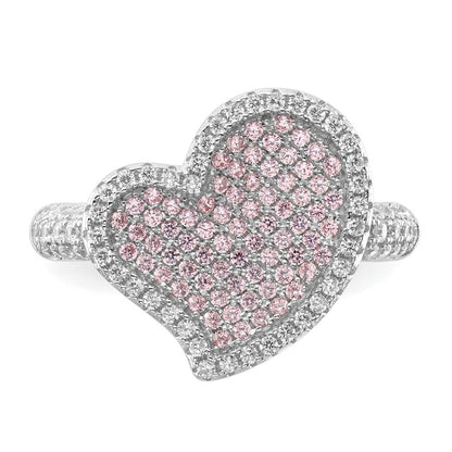 Sterlingsilber Rosa & Klar Zirkonia Brillant Glut Herz Ring