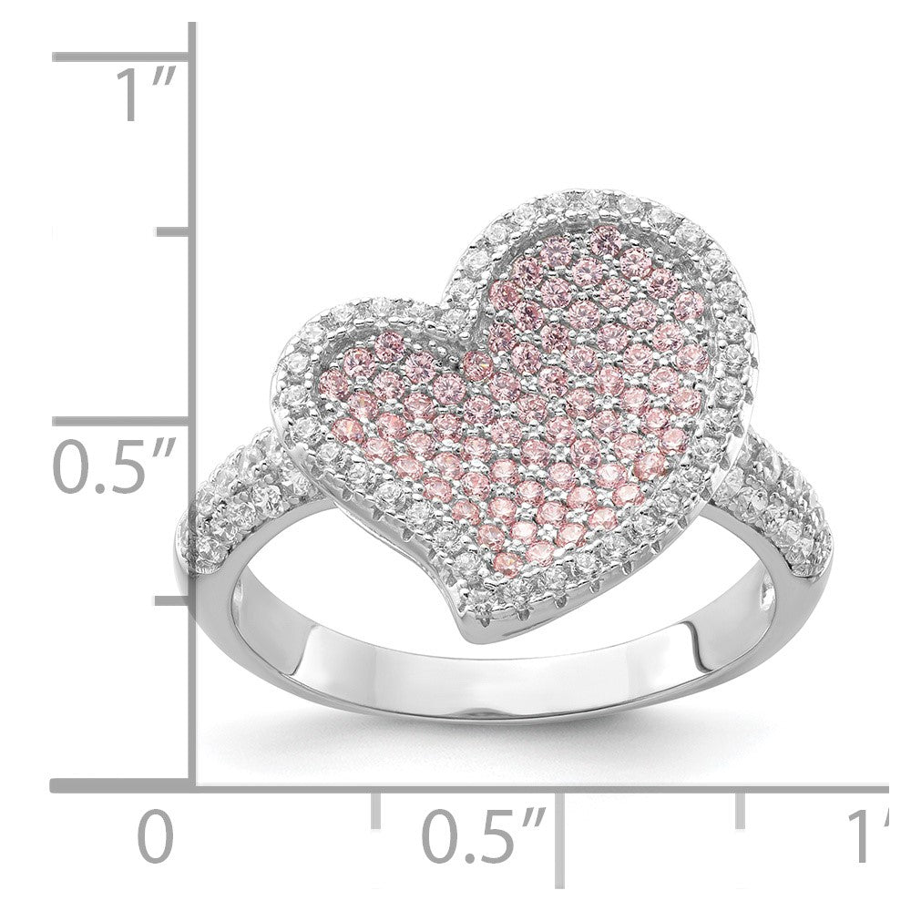 Sterlingsilber Rosa & Klar Zirkonia Brillant Glut Herz Ring