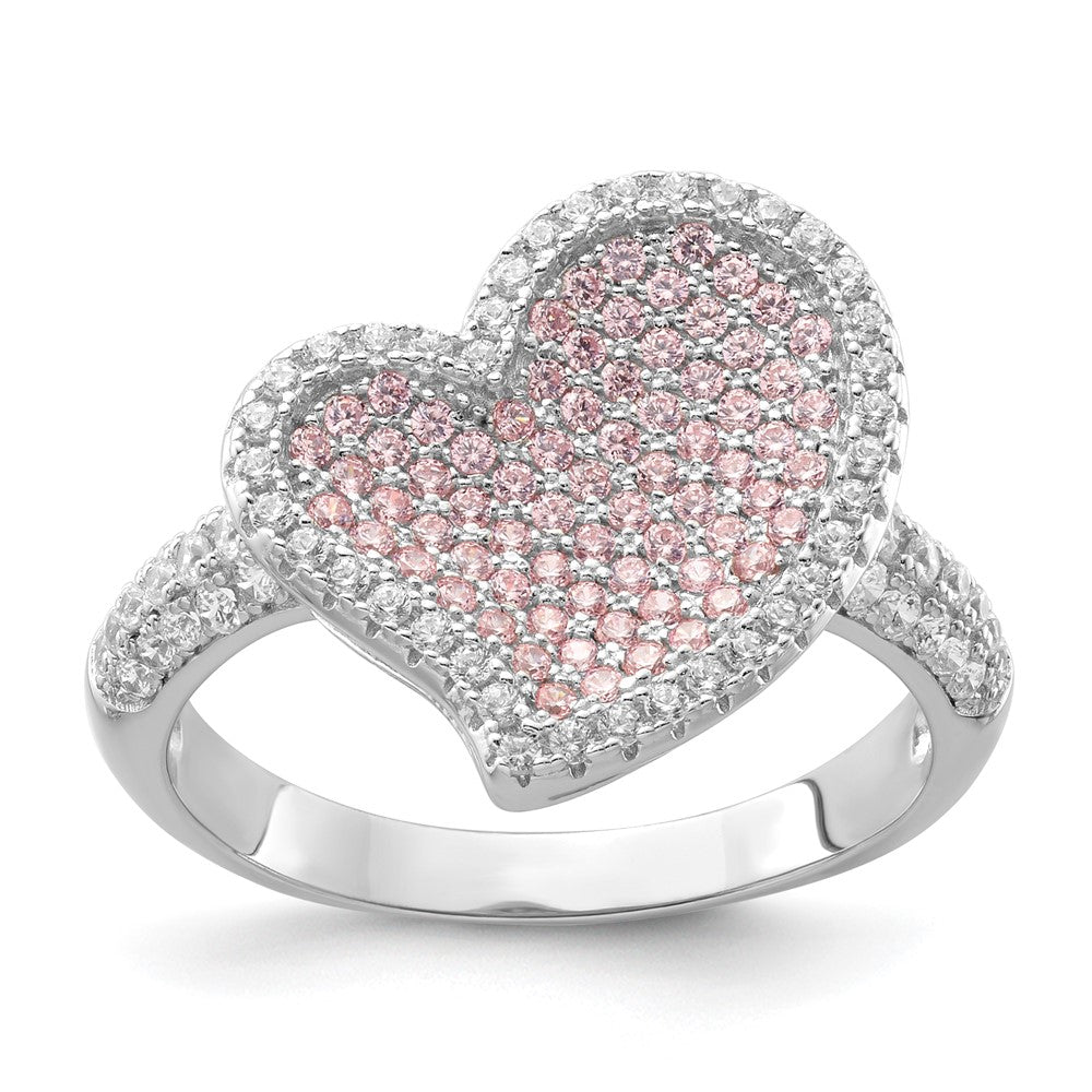Sterlingsilber Rosa & Klar Zirkonia Brillant Glut Herz Ring