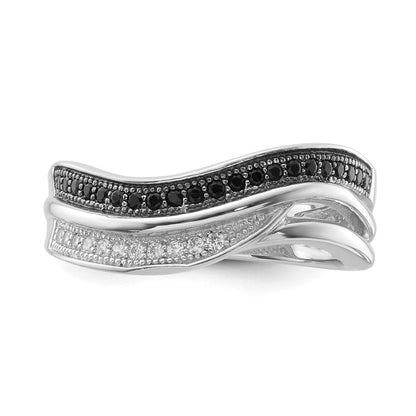 Sterlingsilber True Feuer Schwarz & Weiß Zirkonia Gebogen Design Ring