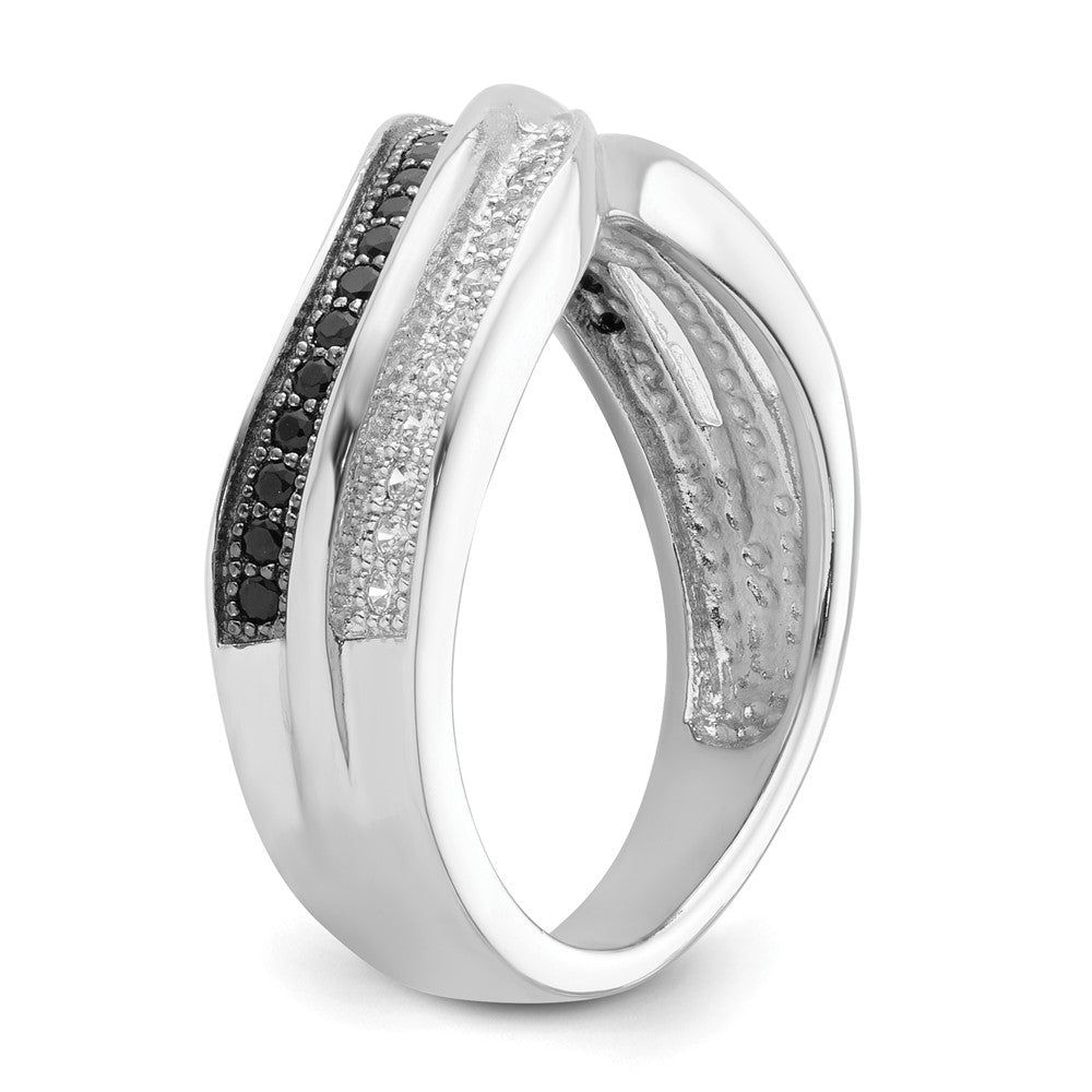 Sterlingsilber True Feuer Schwarz & Weiß Zirkonia Gebogen Design Ring