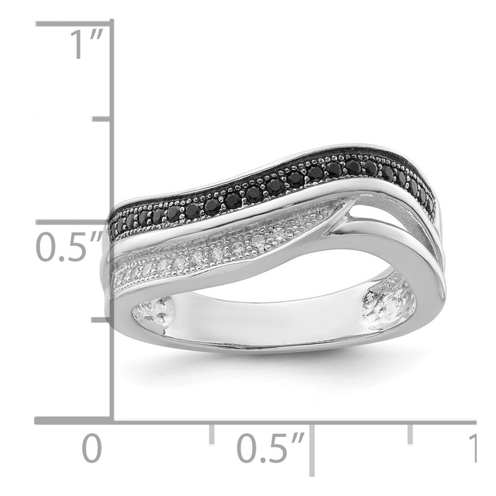 Sterlingsilber True Feuer Schwarz & Weiß Zirkonia Gebogen Design Ring