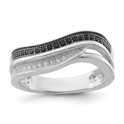 Sterlingsilber True Feuer Schwarz & Weiß Zirkonia Gebogen Design Ring