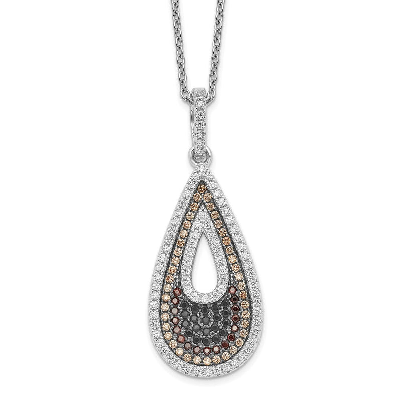 Sterlingsilber Brillant Glut Rhodiniert 154 Stein 18 Zoll Mikro Pavé‚äö Schwarz und Weiß Zirkonia Tropfen Halskette mit 2 Verlängerung