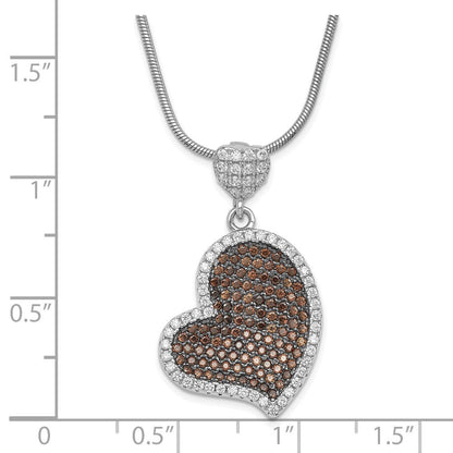 Sterlingsilber True Feuer Braun & Weiß Zirkonia Herz mit 2 Zoll Verlängerung Halskette