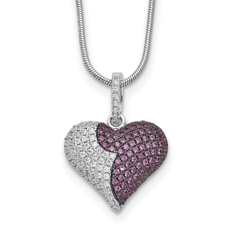 Sterlingsilber Brillant Glut Rhodiniert 150 Stein 8 Zoll Rot und Weiß Zirkonia Herz Halskette mit 2 Verlängerung