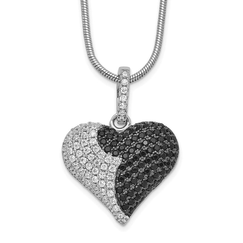 Sterlingsilber Brillant Glut Rhodiniert 150 Stein 18 Zoll Mikro Pavé‚äö Schwarz und Weiß Zirkonia Herz Halskette mit 2 Verlängerung