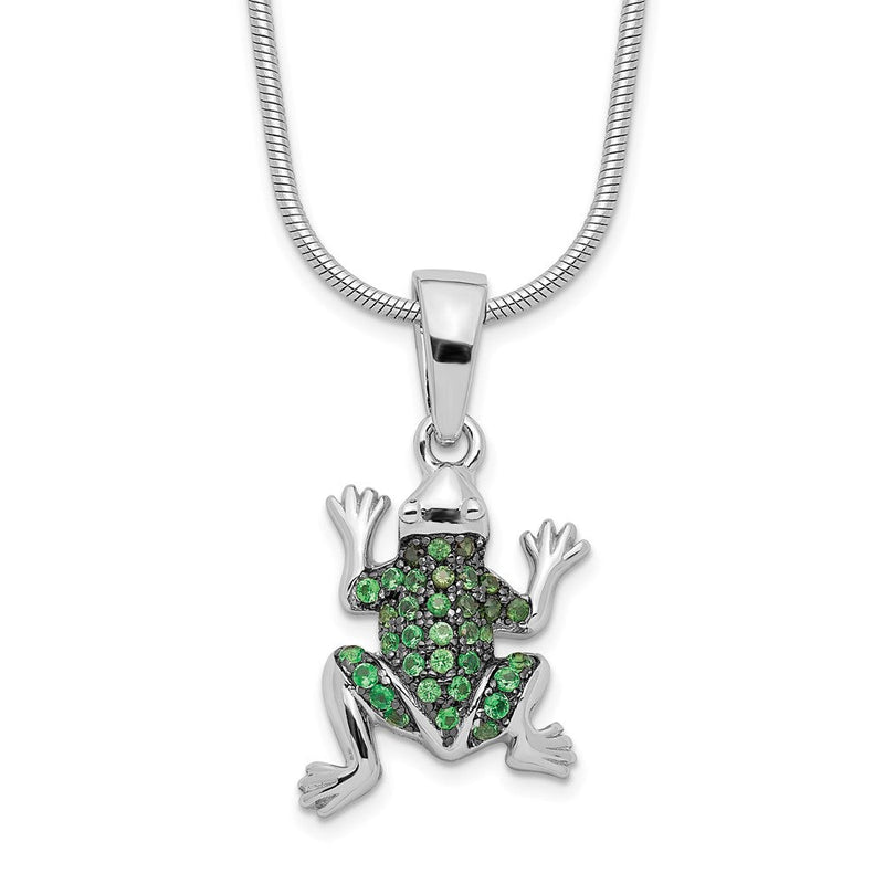Sterlingsilber Brillant Glut Rhodiniert 34 Stein 18 Zoll Mikro Pavé‚äö Grün Zirkonia Frosch Halskette mit 2 Verlängerung