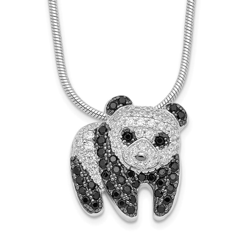 Sterlingsilber Brillant Glut Rhodiniert 84 Stein 18 Zoll Mikro Pavé‚äö Schwarz und Weiß Zirkonia Panda Halskette mit 2 Verlängerung