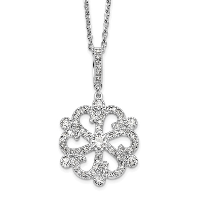 Sterlingsilber Brillant Glut Rhodiniert 85 Stein 18 Zoll Zirkonia Filigran Schneeflocke Halskette mit 2 Verlängerung
