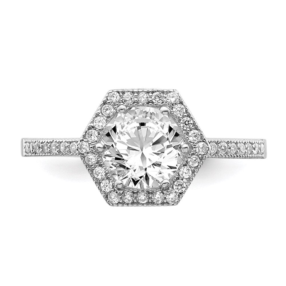 Sterlingsilber Brillant Glut Rhodiniert 39 Stein Hexagon Heiligenschein Mikro Pavé‚äö Zirkonia Ring