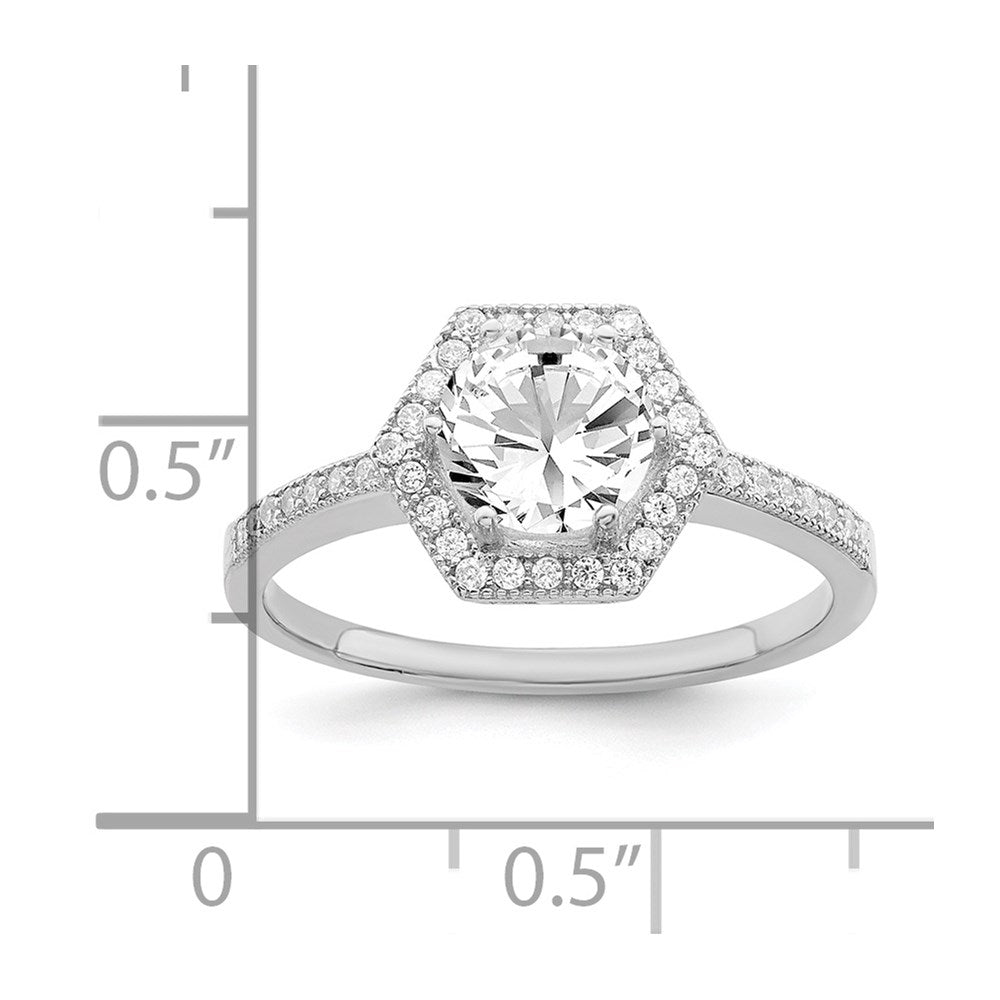 Sterlingsilber Brillant Glut Rhodiniert 39 Stein Hexagon Heiligenschein Mikro Pavé‚äö Zirkonia Ring