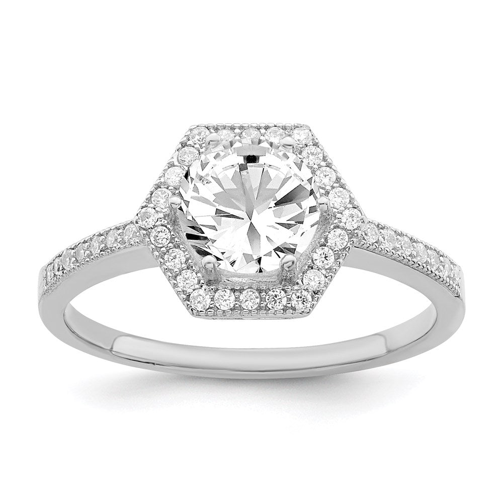 Sterlingsilber Brillant Glut Rhodiniert 39 Stein Hexagon Heiligenschein Mikro Pavé‚äö Zirkonia Ring