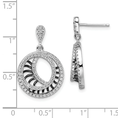 Sterlingsilber Ss Rhodiniert Schwarz Zirkonia Brillant Glut Poliert Kreis Ohrringe
