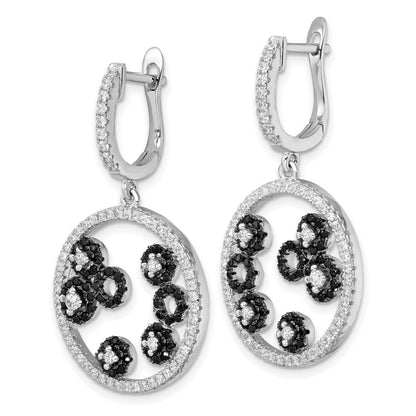 Sterlingsilber True Feuer Schwarz & Weiß Zirkonia Kreis Stecker Ohrhänger