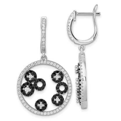 Sterlingsilber True Feuer Schwarz & Weiß Zirkonia Kreis Stecker Ohrhänger