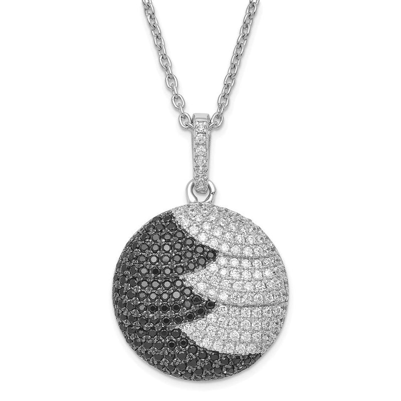 Sterlingsilber True Feuer Schwarz & Weiß Zirkonia Kreis mit 2 Zoll Verlängerung Halskette