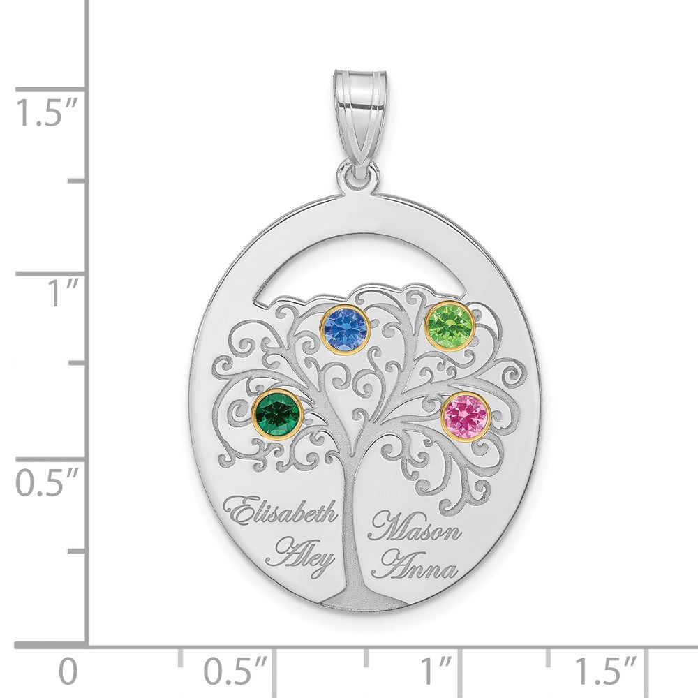 Sterlingsilber Silber/rhodiniert 4 Geburtsstein mit 14K Zargenfassung Familie Anhänger