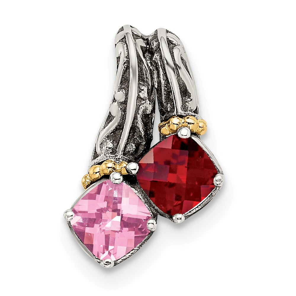 Sterlingsilber Antikisiert mit 14K/silver Bicolor 2-stone Mutter Anhänger