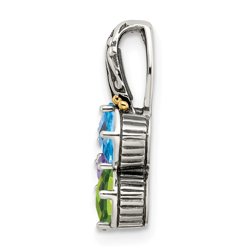 Sterlingsilber Antikisiert mit 14K/silver Bicolor 3-stone Mutter Anhänger
