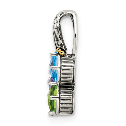Sterlingsilber Antikisiert mit 14K/silver Bicolor 3-stone Mutter Anhänger