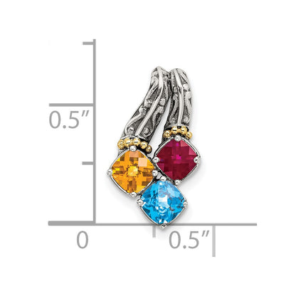 Sterlingsilber Antikisiert mit 14K/silver Bicolor 3-stone Mutter Anhänger