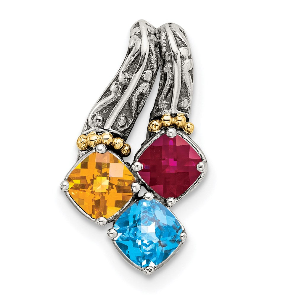 Sterlingsilber Antikisiert mit 14K/silver Bicolor 3-stone Mutter Anhänger