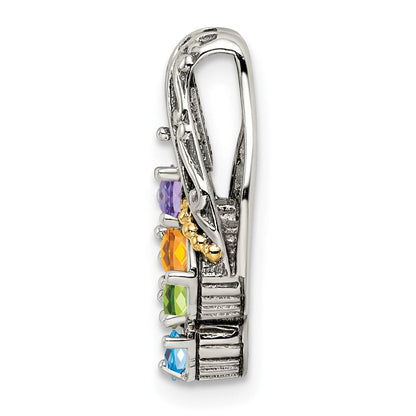 Sterlingsilber Antikisiert mit 14K/silver Bicolor 4-stone Mutter Anhänger