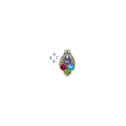 Sterlingsilber Antikisiert mit 14K/silver Bicolor 4-stone Mutter Anhänger