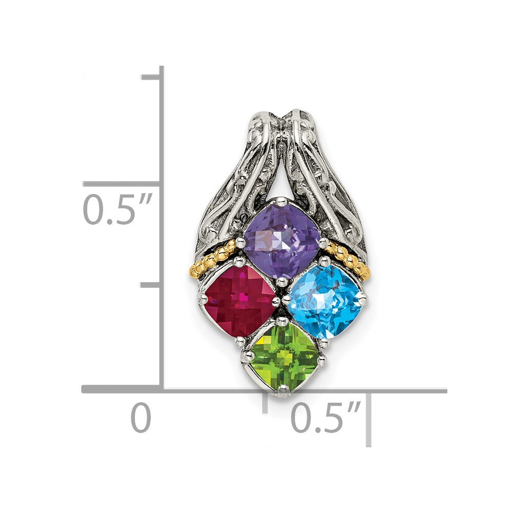 Sterlingsilber Antikisiert mit 14K/silver Bicolor 4-stone Mutter Anhänger