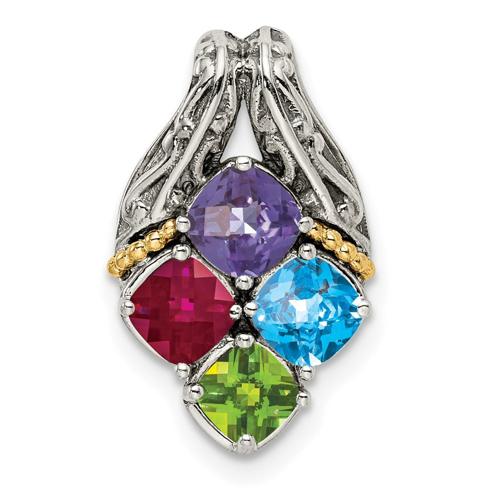 Sterlingsilber Antikisiert mit 14K/silver Bicolor 4-stone Mutter Anhänger