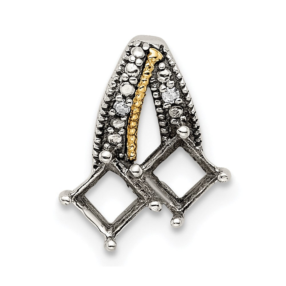 Sterlingsilber Antikisiert mit 14K/silver Bicolor 2-stone mit Diamant Mutter Anhänger