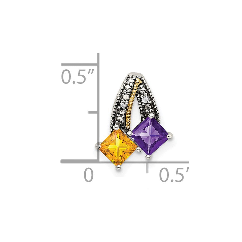 Sterlingsilber Antikisiert mit 14K/silver Bicolor 2-stone mit Diamant Mutter Anhänger