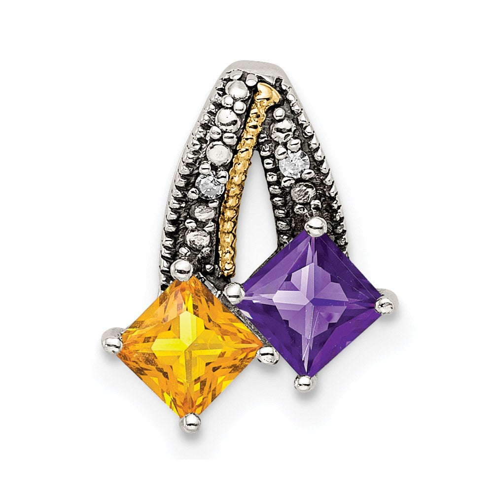 Sterlingsilber Antikisiert mit 14K/silver Bicolor 2-stone mit Diamant Mutter Anhänger