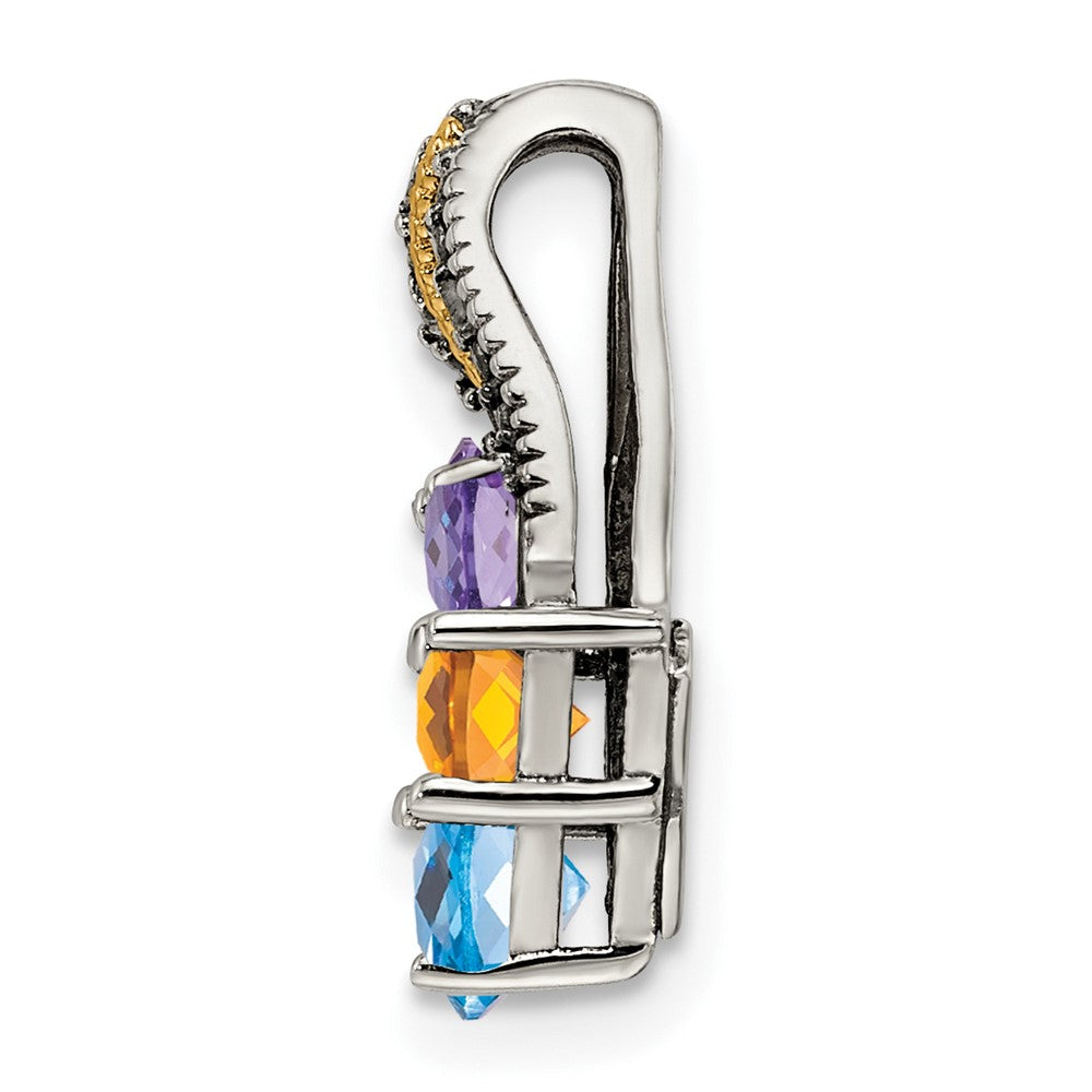 Sterlingsilber Antikisiert mit 14K/silver Bicolor 3-stone mit Diamant Mutter Anhänger