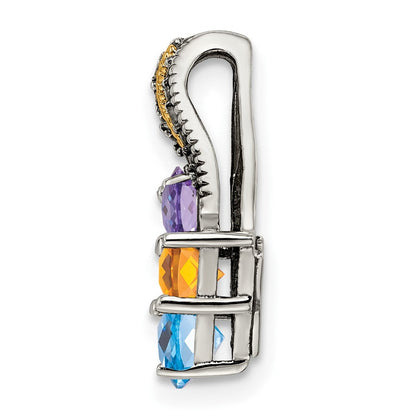 Sterlingsilber Antikisiert mit 14K/silver Bicolor 3-stone mit Diamant Mutter Anhänger