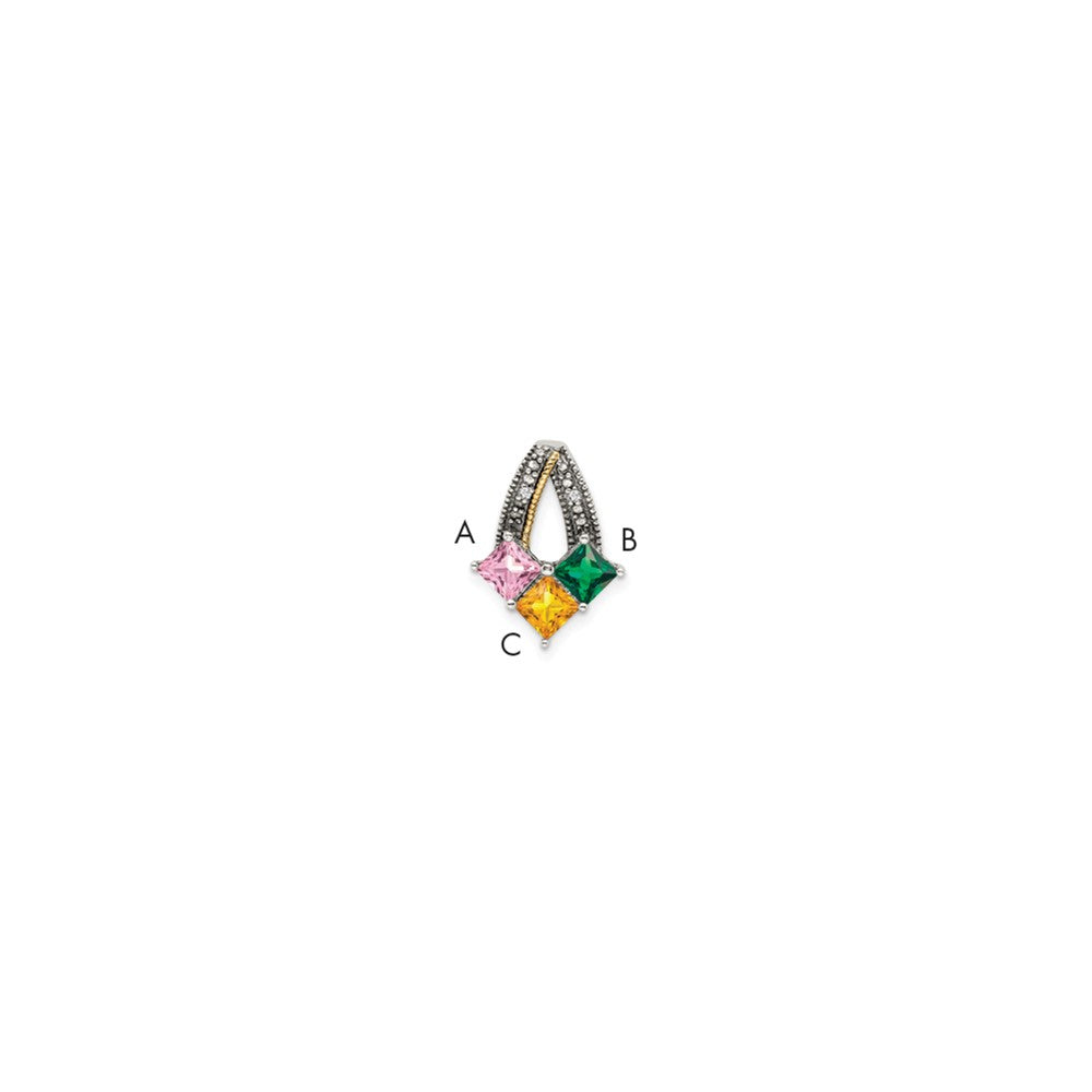 Sterlingsilber Antikisiert mit 14K/silver Bicolor 3-stone mit Diamant Mutter Anhänger