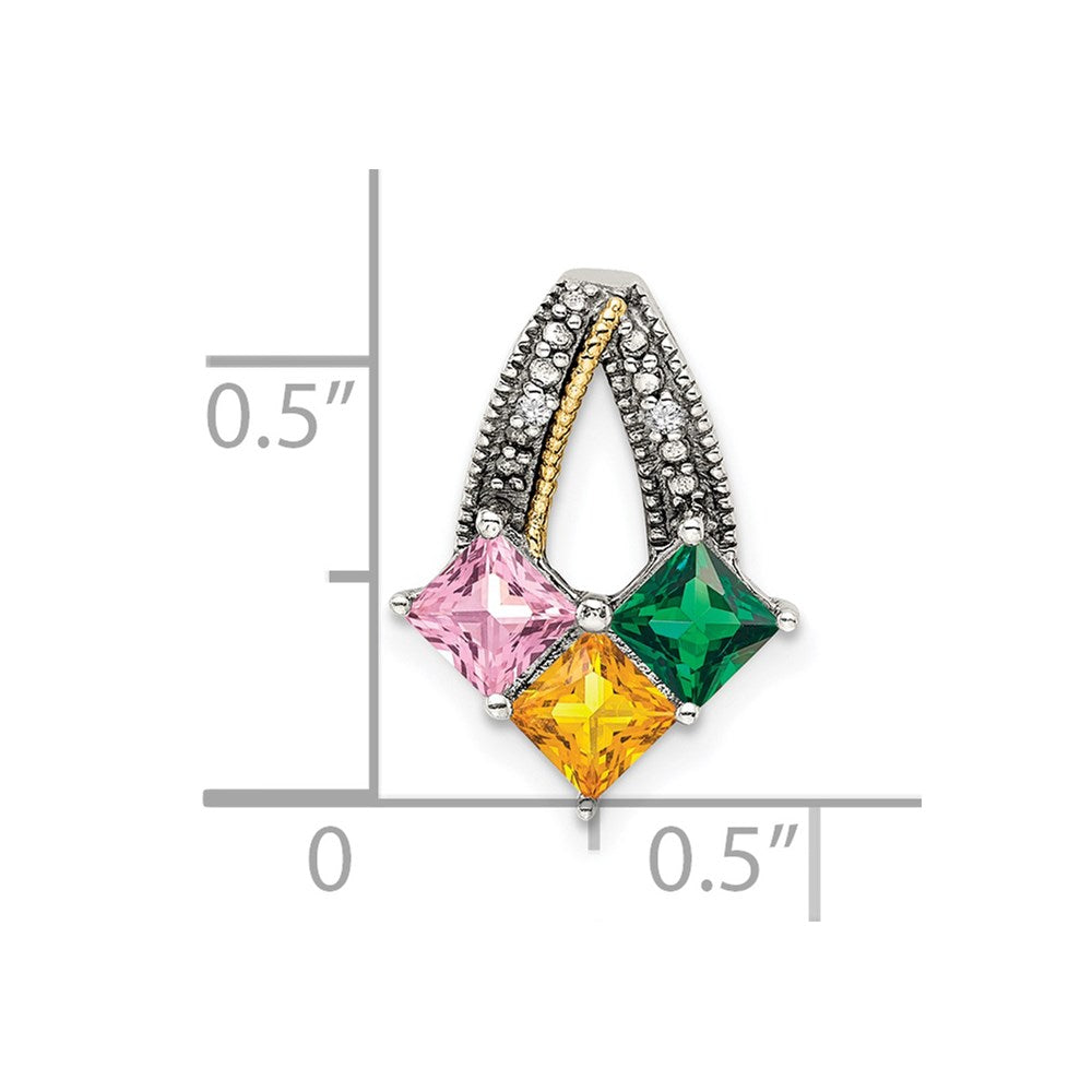 Sterlingsilber Antikisiert mit 14K/silver Bicolor 3-stone mit Diamant Mutter Anhänger