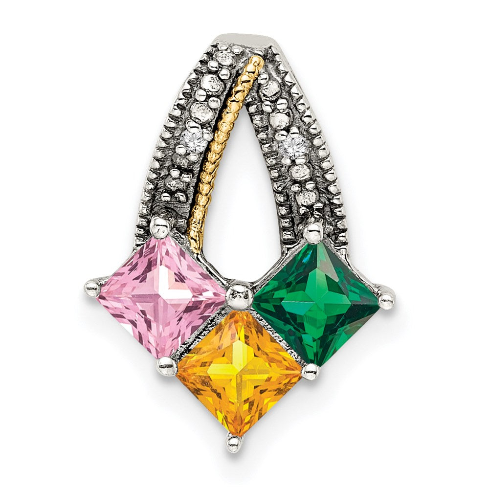 Sterlingsilber Antikisiert mit 14K/silver Bicolor 3-stone mit Diamant Mutter Anhänger