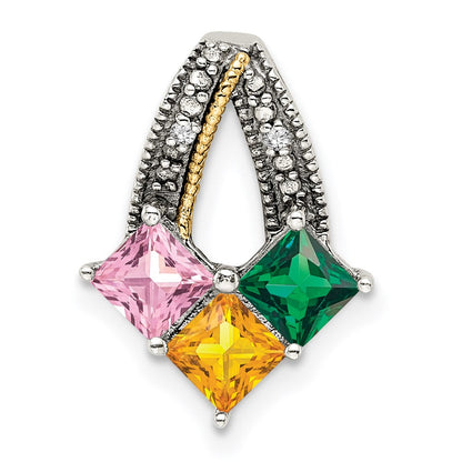 Sterlingsilber Antikisiert mit 14K/silver Bicolor 3-stone mit Diamant Mutter Anhänger