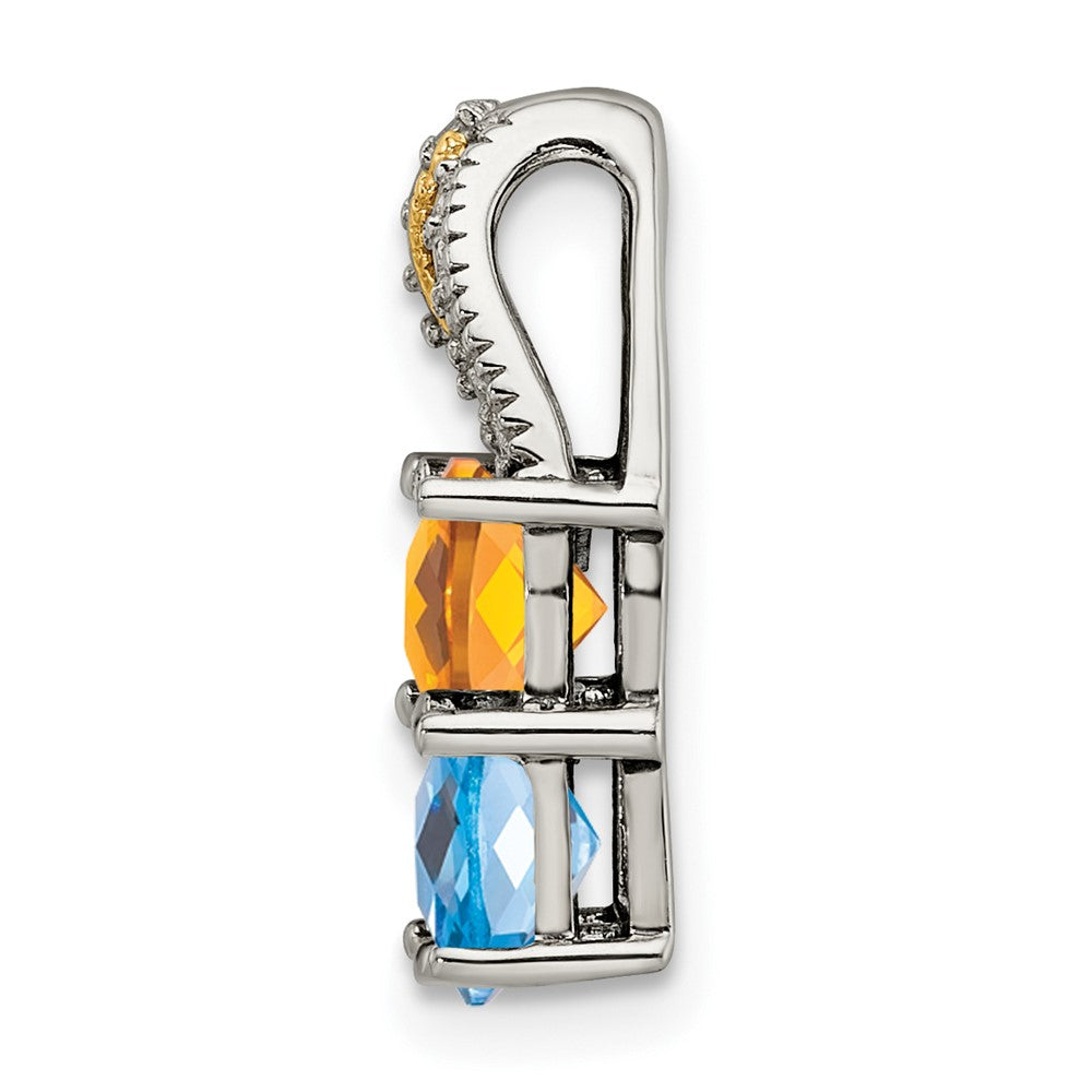 Sterlingsilber Antikisiert mit 14K/silver Bicolor 4-stone mit Diamant Mutter Anhänger